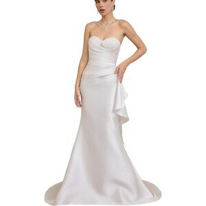 Women's Off Shoulder Satin Wedding Dress Sleeveless Engagement Bridal Gown